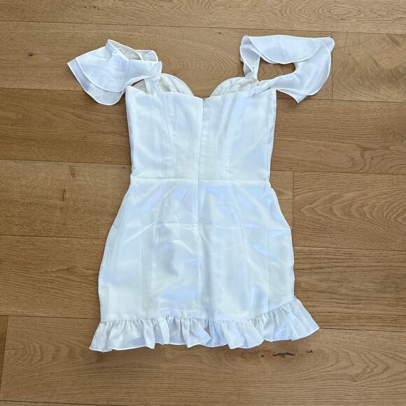 Fashion Nova Mini Dress Satin Frills Caribena Size S White - Picture 4 of 5